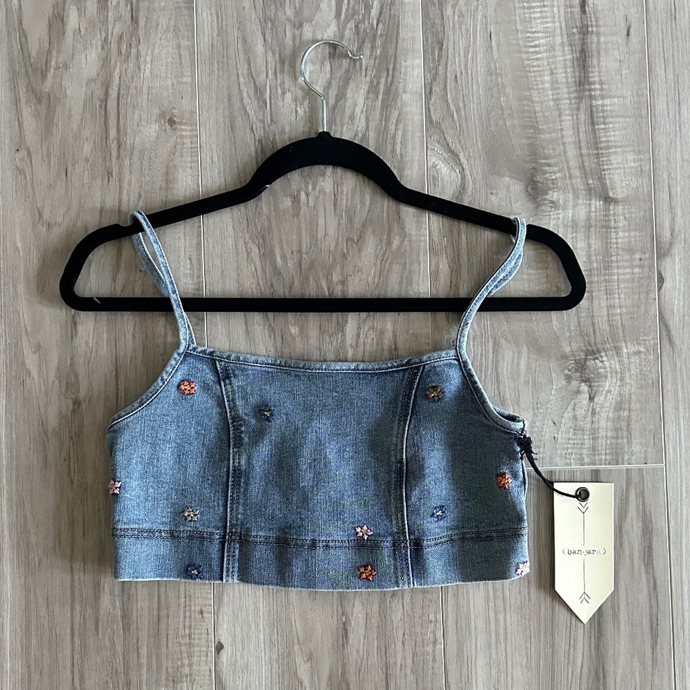 Denim Embroidered Crop Top